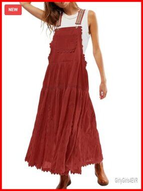 Embroidered Lace Bib Overall Maxi Dress Tiered Maternity Pinafore